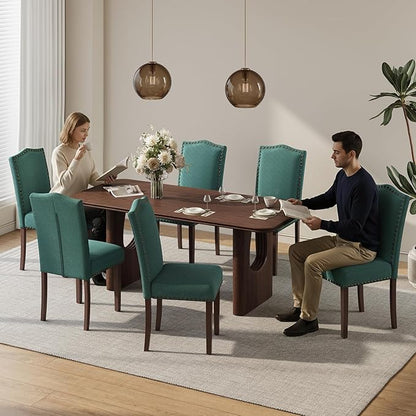 MALOL Dining Chairs Set of 4, Soft Comfortable Upholstered Parsons Dining Chairs with High-Density Cushion & Solid Wood Legs, Elegant Nailhead Trim for Dining Room, Kitchen, Living Room – Green