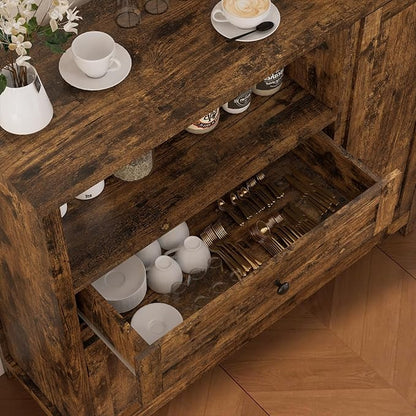 Viaozutis Storage Cabinet with Doors and Drawers,Kitchen Storage Cabinets，with Drawer and Adjustable Shelf（Retro）