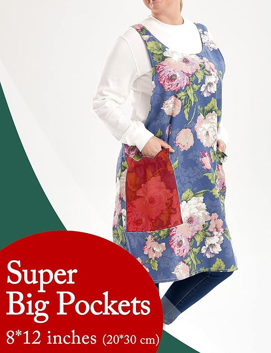Big Plus Size Aprons for Women with Pockets Cotton Linen Baking Kitchen Cooking