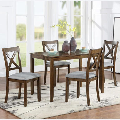 Ball & Cast Wood Frame Dining Chairs Set of 4, Modern Linen Upholstered Kitchen-Chairs with Padded Seat, 330lb Heavy Duty X-Backrest Side Chair for Dining Living Room, Easy Assembly, Walnut