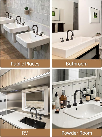 Fransiton Bathroom Sink Faucet 3 Hole,2-Pack Oil Rubbed Bronze Vanity Faucet for 6-16 Inch Widespread Lavatory Sink with Pop-Up Drain, 2 Handle