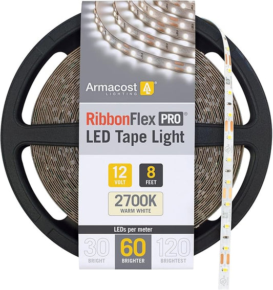 Armacost Lighting RibbonFlex Pro 12V White LED Strip Lights 60 LED/m, 2700K, 8.2 ft 132210