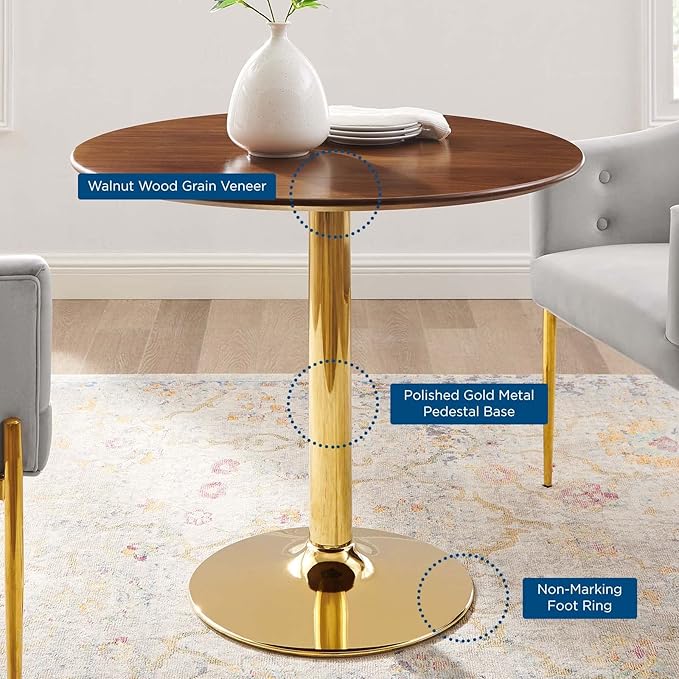 Modway Verne Round Wood Grain 35" Dining Table in Gold Walnut
