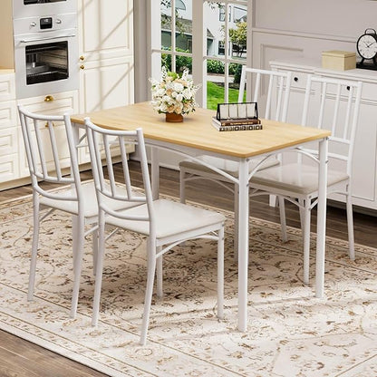 5 Piece Dining Table Set for 4, Farmhouse Kitchen Table and PU Chairs, Small Space Compact Dinette, Wood Top & Metal Frame, Breakfast Nook Set for Apartment Dining Room (Walnut+Black)