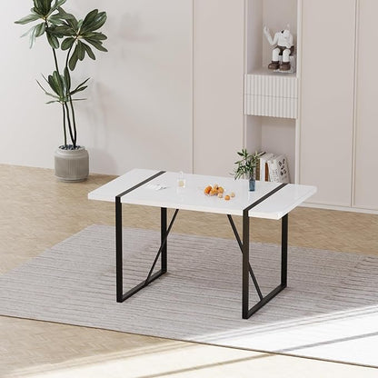 55" Stain-Resistant Dining Table, Kitchen Table with Metal Legs, Dinner Tables with Stable Frame for Dining Room & Living Space, White