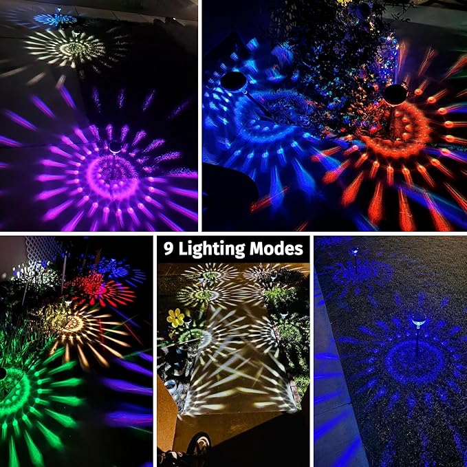 JNOEC 6Pack Solar Pathway Lights Outdoor, Color Changing+8 Fixed Color (Warm White, Cool White, Colored) Solar Lights Outdoor, Bright Solar Powered Garden Light