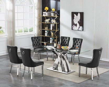 70" Glass Dining Table for 6-8, Modern Dining Room Table with 0.39" Tempered Glass Top and X-Shaped Silver Stainless Steel Base, Rectangle Kitchen Dinner Table