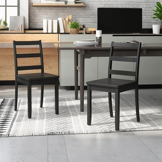 ERGOMASTER Wooden Dining Chairs Set of 4, Farmhouse Armless Wood Kitchen Chair with Back, Restaurant Side Chairs for Study, Dining Room, Black