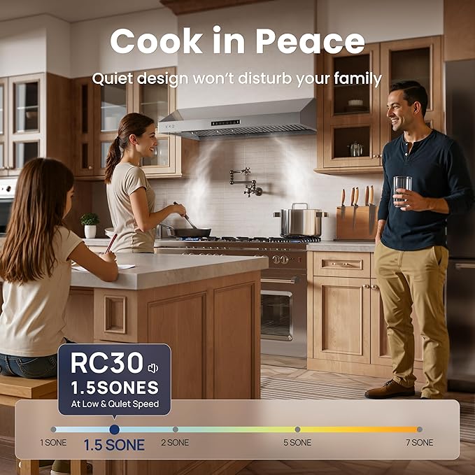 VIKIO HOME Under 30 Inch Cabinet Range Hood 3 Speed Gesture Sensing & Touch Control with 900CFM Vent Hood, Stainless Steel Kitchen Hood with LED Light and 2 Baffle Filters with Handlebar