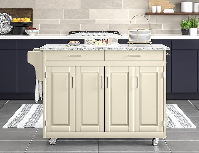 Homestyles Create Kitchen Cart, Gray Granite Top, Off White