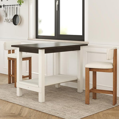 3-Piece Counter Height Dining Table Set for 2, Bar Height Table and 2 Bar Stools for Kitchen Island/Dining Room(Brown Table & White Barstools)