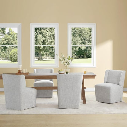 KISLOT Upholstered Dining Chairs Set of 1 with Casters, Wingback Modern Side Armless Deskchair with Rollers for Diningroom Bedroom Livingroom Reading Room, Light Grey Fabric