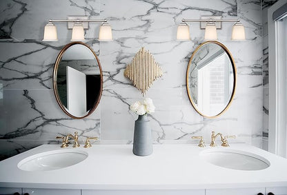 Tawson Nox Vintage 3-Light Vanity Light Modern Wall Sconce Lighting Brushed Nickel with White Glass Shade for Bathroom, Hallway, Entryway, Kitchen, Mirror, Laundry Room
