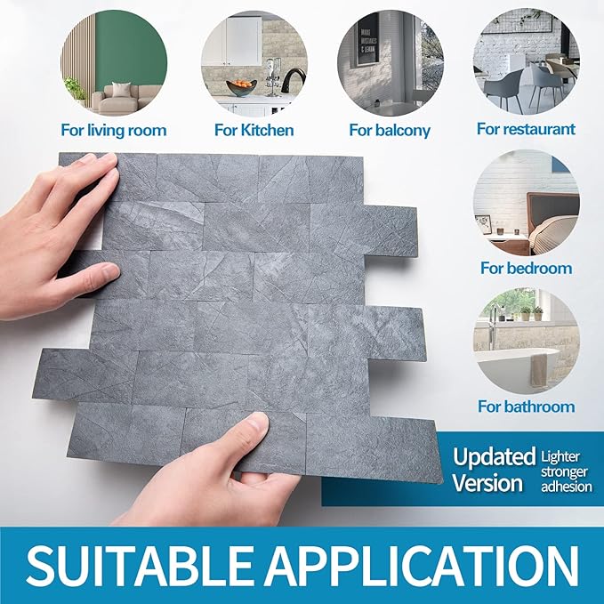 Art3d 10-Pack Peel and Stick Backsplash Tile for Kitchen Bathroom Fireplace Vanitity, Self-Adhesive Wall Tile in Blue Grey