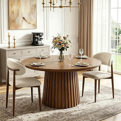 Beige Dining Chairs Set of 2, Modern Fabric Upholstered Dining Room Chair with Wood-Grain Metal Legs, Farmhouse Kitchen Side Chairs for Home and Restaurant, Walnut Metal Legs(Only Chair)