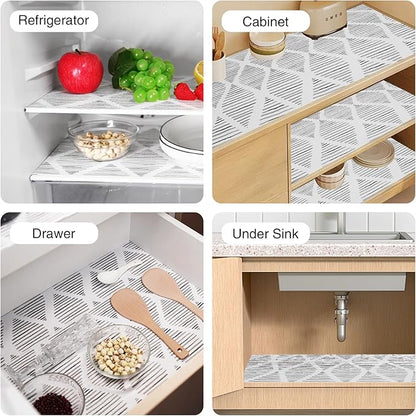 Drawer and Shelf Liners for Kitchen Cabinet,Non-Adhesive Cabinet Liner 24in x 10FT,Waterproof Shelf Paper Non-Slip Mats Cupboard Liner Contact Protect Dresser/Shelves/Table-Square Stripes