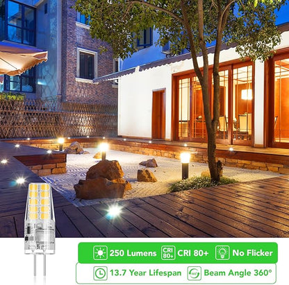 BUBO 10 Pack G4 LED Bulb 2W Equivalent 30W 3000K Warm White 250 Lumens 360°Beam Angle, T3 Halogen Bulb Replacement Landscape Bulbs, AC/DC 12V Led Lights G4 Bi-Pin Base for Outdoor Landscape Lighting