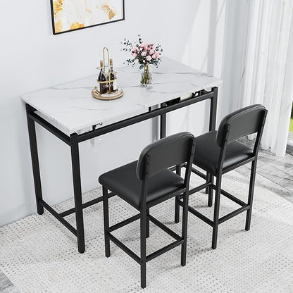 Modern Bar Height Table and Chairs Set - Compact Bar Table and Chairs for 2, Perfect as Small Kitchen Table, Kitchen Island with Seating, or Dining Table with Chairs (Black)