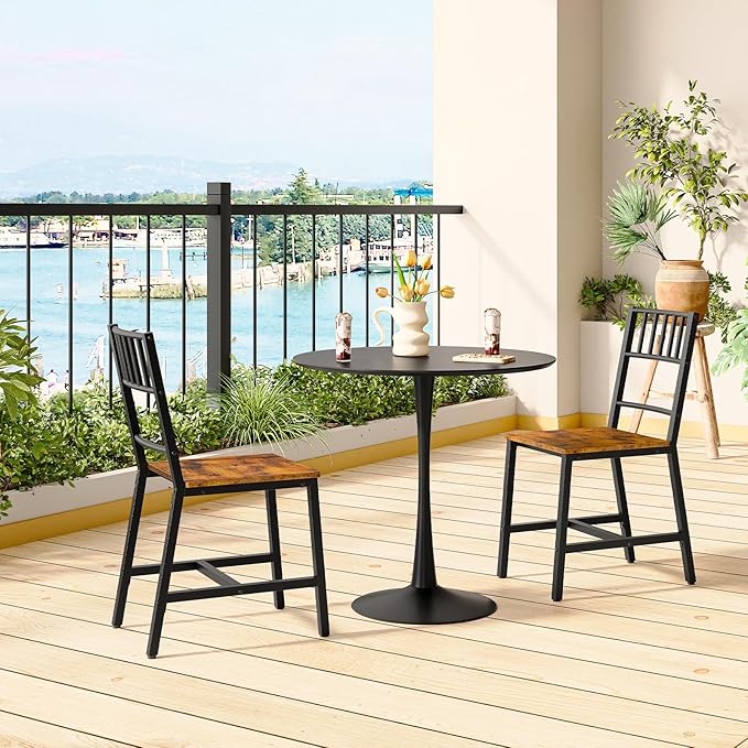 HOOBRO Dining Chairs Set of 4, Wooden Kitchen Chairs with Metal Frame, Industrial Dining Chairs with Back, Easy to Assemble, Farmhouse Dining Chairs for Living Room, Rustic Brown and Black BF39CDP401