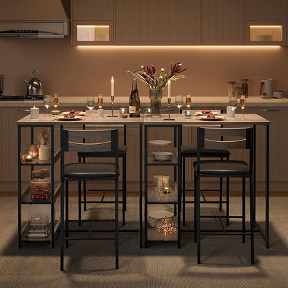 GarveeHome 3-Piece Kitchen Table Set with Storage Shelves & 2 Upholstered Chairs - Iron and Wood Dining Table for Small Spaces, Apartments, Condos, Grey