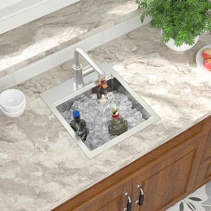 Mocoloo 15 Inch Bar Sink with Faucet, 16 Gauge Drop in Workstation Sink - 15x17x9" Stainless Steel Single Bowl Small Prep Kitchen Sink with Pull-Out Faucet