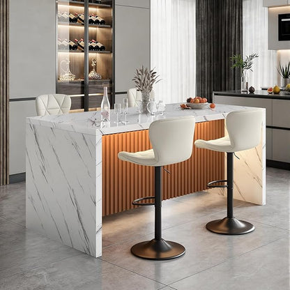 67" Kitchen Island Table Set with 4 Bar Stools, Faux Marble Top Island Table, Counter Height Dining Table Set for Kitchen & Dining Room