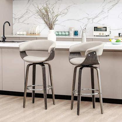 Glitzhome Bar Table and Chairs, Gray PU Leather Adjustable Swivel Bar Stools Set of 2, Square Rustic Cocktail Pub Table for Kitchen Island Bistro Office Living Room Dining Room Small Space