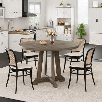 GarveeHome Round Dining Table for 4, 47 Inches Dining Room Table with Wooden Base, Kitchen Table with Circle Tabletop, Dinner Table for Dining Room, Kitchen, Living Room, Grey