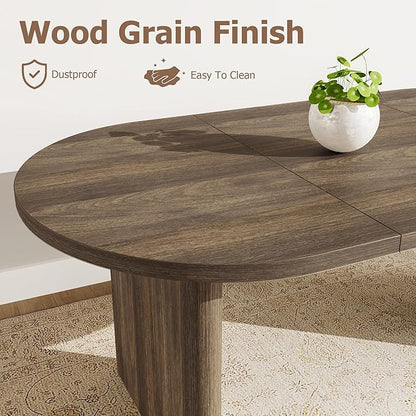 GarveeHome Oval Dining Table for 6-8 People, Long Large Kitchen Table with Thick Sturdy Wooden Base, Farmhouse Dining Room Table for for Kitchen, Living Room, Office (70.87" Long,Brown)