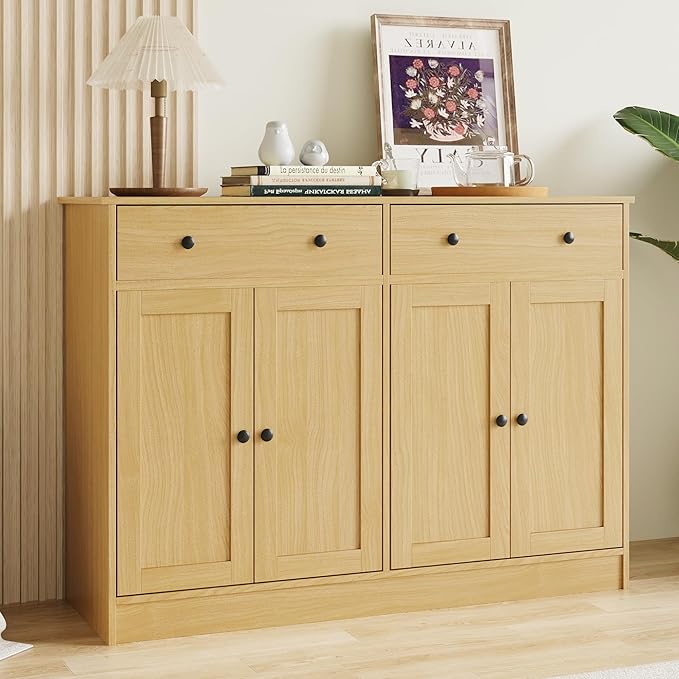 holzart 49" Oak Buffet Cabinet with Doors & Drawers, Modern Kitchen Storage Sideboard, Coffee Bar Console Table for Dining Room, Living Room, Entryway