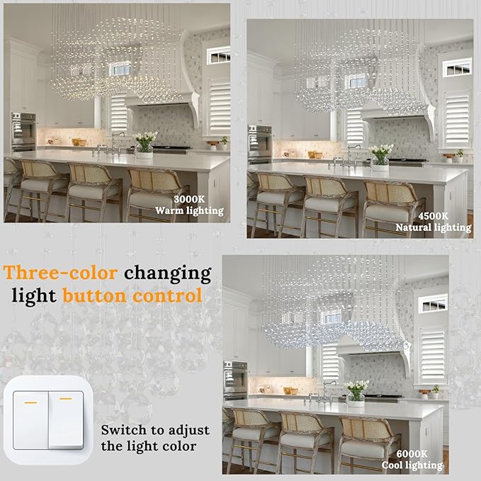 Finktonglan 47.2" Rectangular Crystal Chandelier for Kitchen Island, 10-Light Linear Island Pendant Light, GU10 Base (Bulbs Not Included), Height Adjustable Modern Dining Room Ceiling Light