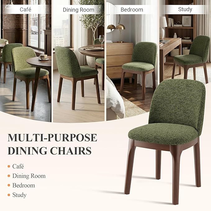 MALOL Wooden Dining Chairs Set of 6, Upholstered Kitchen & Dining Room Chairs with Thickened Wooden Legs, Farmhouse Side Chairs, Green
