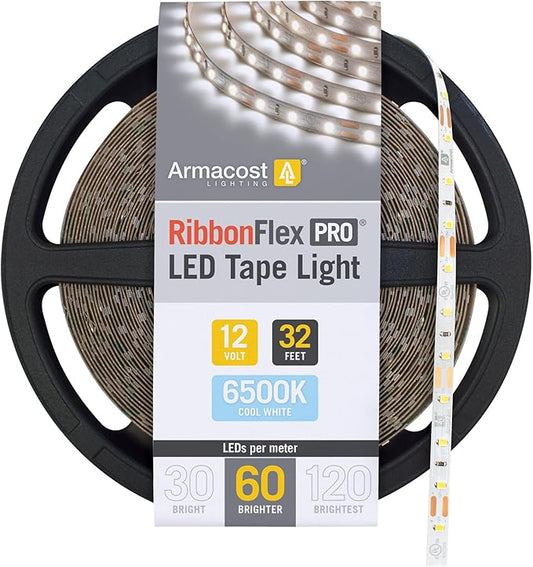 Armacost Lighting RibbonFlex Pro 12V White LED Strip Lights 60 LED/m, 6500K, 32.8 ft 182251