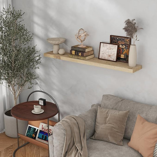 Dreamland 36 Inch Long Wood Floating Shelf, Solid Reclaimed Wood Wall Shelves 7.5 Inch Deep for Storage with Invisible Heavy-Duty Metal Bracket, Set of 1, Natural