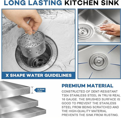 33 Inch Farmhouse Sink for Kitchen, 16 Gauge Stainless Steel Farmhouse Sink Undermount Double Bowl, 50/50 Apron Front Farm Sink, 33"x20"x10" Large Deep Kitchen Sink with Accessories