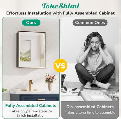 TokeShimi 20 x 26 Bathroom Medicine Cabinet with Mirror Beveled, Aluminum Framed Recessed Medicine Cabinet with Mirror Oil Rubbed Bronze Mirrored with Storage Adjustable