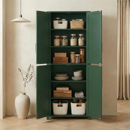Casaphoria Kitchen Pantry Cabinet, 67" Tall Freestanding Kitchen Cabinet with 4 Adjustable Shelves, 28" W Storage Cabinet for Kitchen Pantry Organization (Green, Single)