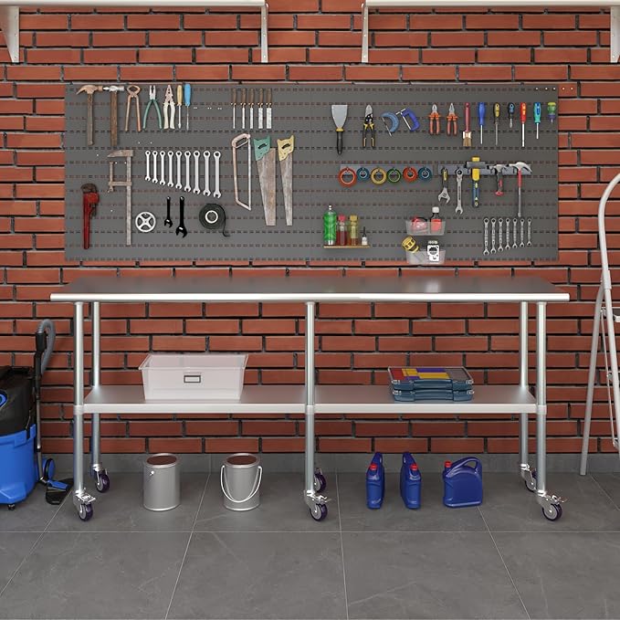 Stainless Steel Work Table with Wheels | NSF Kitchen Island Food Prep | Laundry Garage Utility Bench (Table + Wheels, 84" Long x 18" Deep)