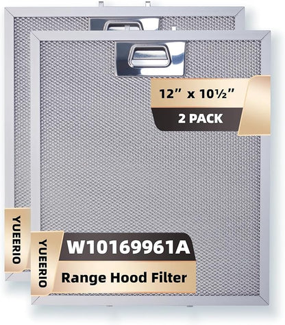 W10169961A 5 Layer Aluminum Mesh Range Hood Filter Replacement 12" x 10.5" for Whirlpool Vent Hood Filter Oven Overhead Exhaust Fan 2 pack