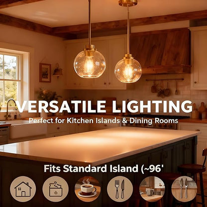 Gold Pendant Light, 7 Inch Clear Glass Farmhouse Hanging Fixture, Adjustable Height & Sloped Ceiling Compatible for Kitchen Island Dining Room Entryway Bedroom Hallway, 2 Pack