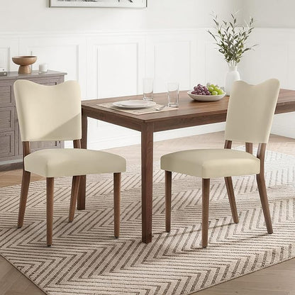 KISLOT Upholstered Dining Chairs Set of 6, Modern Velvet Kitchen Chairs with Solid Wood Legs, High Back Wooden Dining Room Chairs with Dark Walnut Color Legs for Farmhouse Kitchen Dining Room, Linen