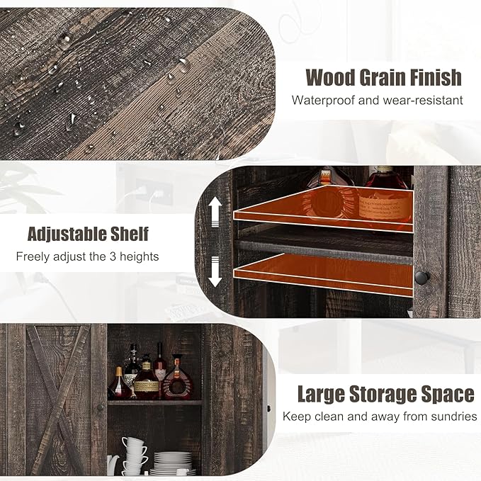 GarveeHome Small Storage Cabinet, Farmhouse Sideboard Buffet Cabinet with 2 Doors and Adjustable Shelves, Accent Entryway Console Cabinets for Living Room, Dining Room (Dark Oak, 1 Pieces)