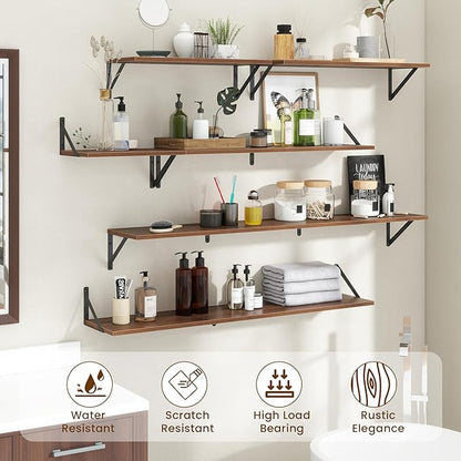 Acovy 55" Long Wall Mounted Floating Shelves,8 inch Deep Floating Shelf with Metal Brackets Set of 2,Easy-to-Install Wall Decor Storage Ledges for Living Room,Bathroom,Bedroom,Kitchen,Office,Walnut