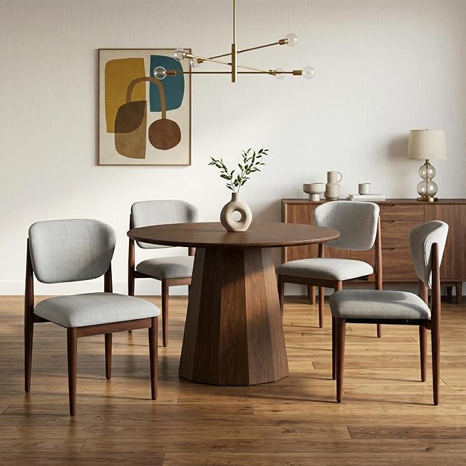 Casaphoria Dining Chairs Set of 2, Solid Walnut Wood Legs Upholstered Kitchen Chairs, Mid Century Modern Ergonomic Curved Back Accent Chair for Dining Room, Home Office and Vanity, Gray