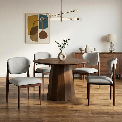 Casaphoria Dining Chairs Set of 2, Solid Walnut Wood Legs Upholstered Kitchen Chairs, Mid Century Modern Ergonomic Curved Back Accent Chair for Dining Room, Home Office and Vanity, Gray