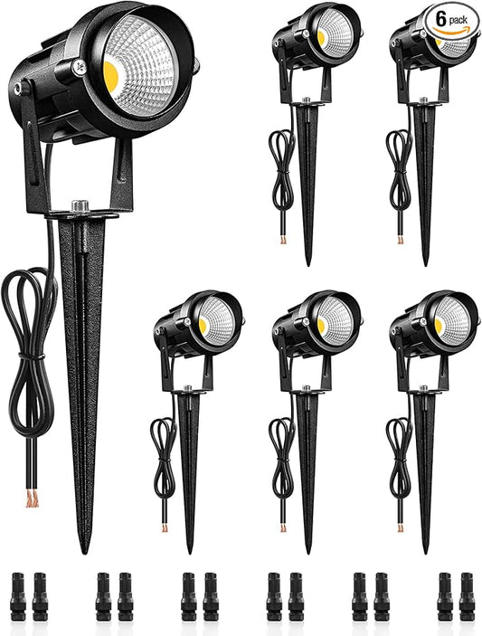 6W 700LM Low Voltage Landscape Lighting, 12V AC/DC 3000K Warm White LED Low Voltage Landscape Lights, IP65 Waterproof Outdoor Spotlights with Connectors for Garden Tree Yard 6 Pack W01SLP606
