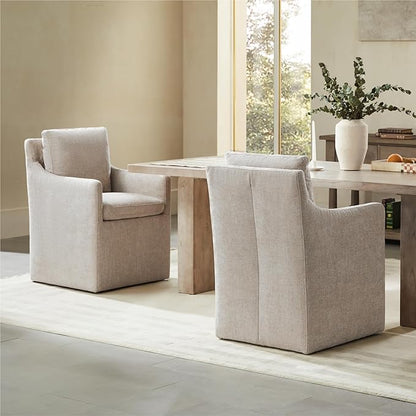 KISLOT Upholstered Dining Chairs with Casters, No Assembly Modern Accent Armchair with Rollers for Dining Room, Bedroom, Living Room, Reading Room, Already Assembled, White, 1 Box