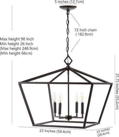 JONATHAN Y 23" Oil Rubbed Bronze 4-Light Rustic Glam Adjustable Iron LED Pendant, Open Cage Lantern Hanging Light for Dining Room, Kitchen Island, Foyer, Farmhouse French Country (JYL7520B)