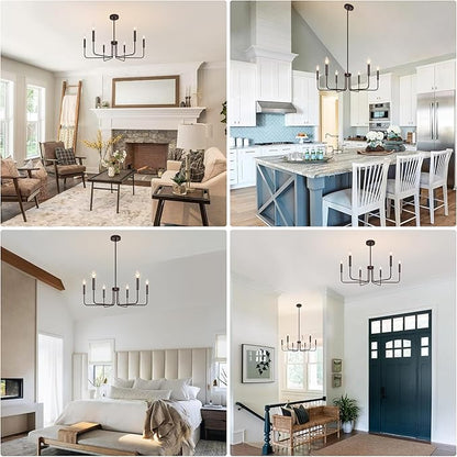 6-Light Farmhouse Chandelier for Dining Room Lighting Fixtures Hanging, Oil Rubbed Bronze Candle Chandelier Rustic Industrial Modern Chandelier for Living Room, Bedroom, Foyer, Kitchen