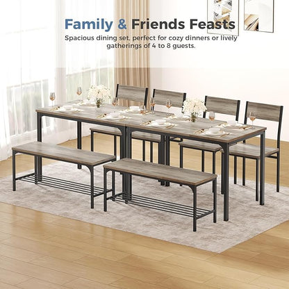 DUMOS Dining Table, Dining Table Set for 4 with Bench, Easy to Assemble Kitchen Table, Space-Saving Ideal 4-Person Set for Dining Room Kitchen Apartment Corner Gray 4 Pack